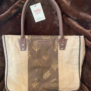 Sixtease UpcycledCanvas Handbag w/Leather Handle